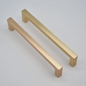 BRUSHED BRASS (WARM) ON THE LEFT. STANDARD BRUSHED BRASS ON THE RIGHT.